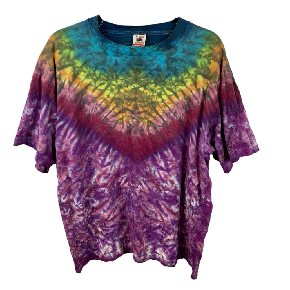 Vintage Single Stitch Tie-Dye Thrashed Cotton T-Shirt Rainbow XL Hippie Tee 60s